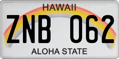 HI license plate ZNB062