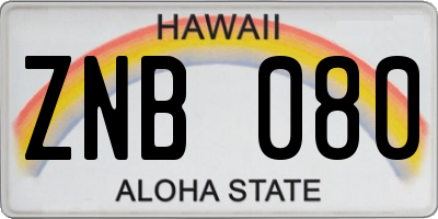 HI license plate ZNB080