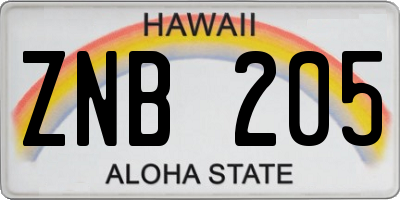 HI license plate ZNB205