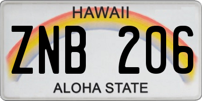 HI license plate ZNB206