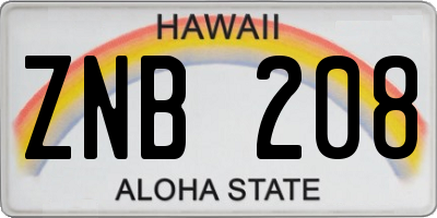 HI license plate ZNB208