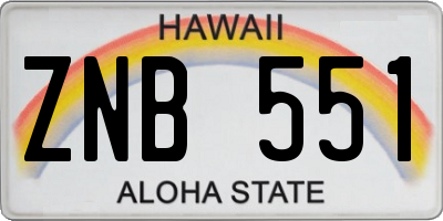 HI license plate ZNB551