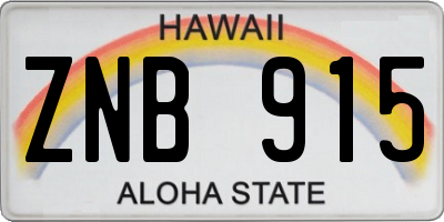 HI license plate ZNB915