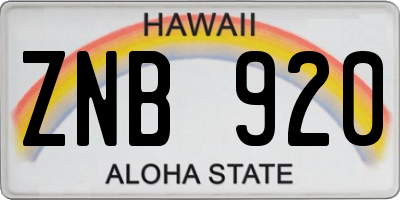 HI license plate ZNB920