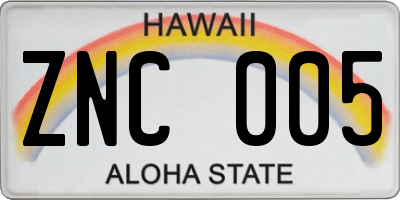 HI license plate ZNC005