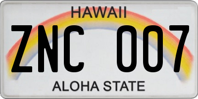 HI license plate ZNC007