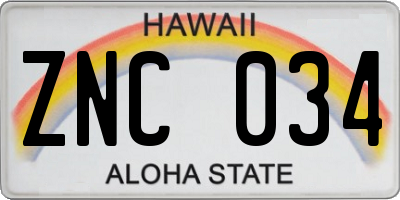 HI license plate ZNC034