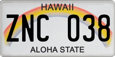 HI license plate ZNC038