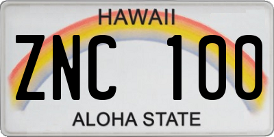 HI license plate ZNC100