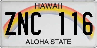 HI license plate ZNC116