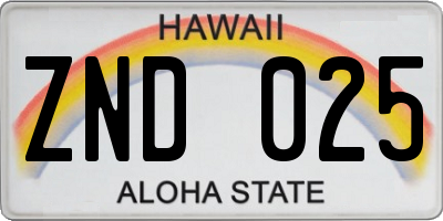 HI license plate ZND025