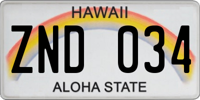 HI license plate ZND034