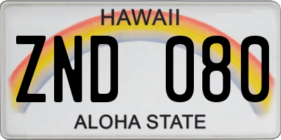 HI license plate ZND080