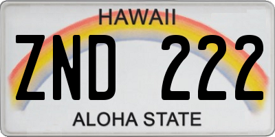HI license plate ZND222
