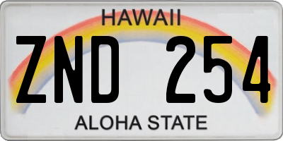 HI license plate ZND254