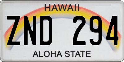 HI license plate ZND294