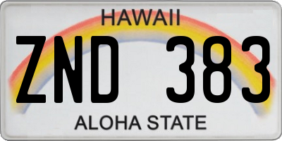 HI license plate ZND383