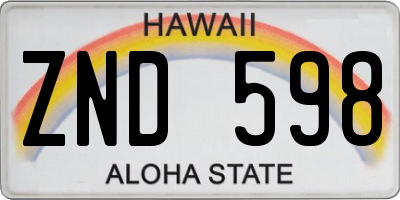 HI license plate ZND598