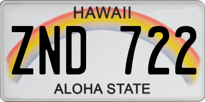 HI license plate ZND722
