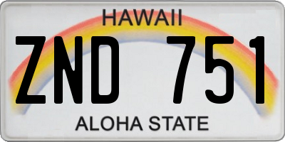 HI license plate ZND751