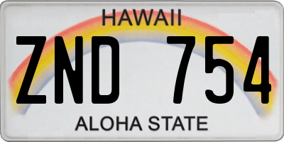 HI license plate ZND754
