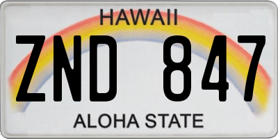 HI license plate ZND847