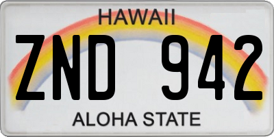 HI license plate ZND942