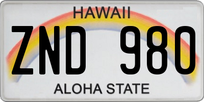 HI license plate ZND980