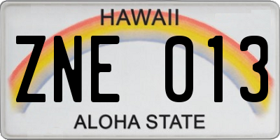 HI license plate ZNE013