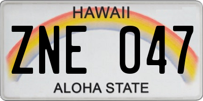 HI license plate ZNE047