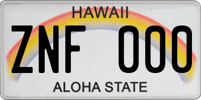 HI license plate ZNF000