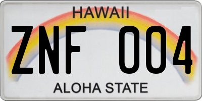 HI license plate ZNF004