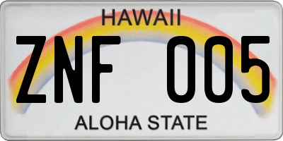 HI license plate ZNF005