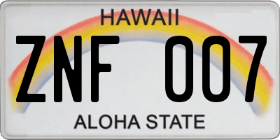 HI license plate ZNF007