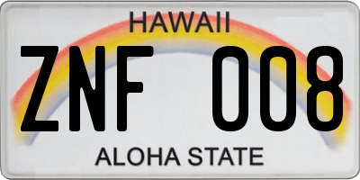 HI license plate ZNF008