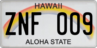 HI license plate ZNF009