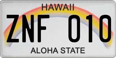 HI license plate ZNF010