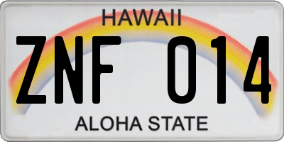 HI license plate ZNF014