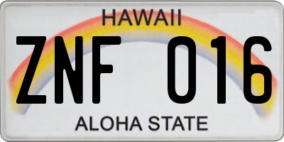 HI license plate ZNF016