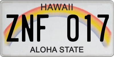 HI license plate ZNF017