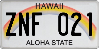 HI license plate ZNF021