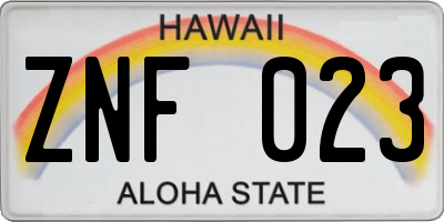 HI license plate ZNF023
