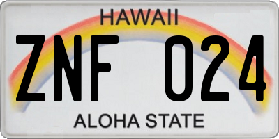 HI license plate ZNF024