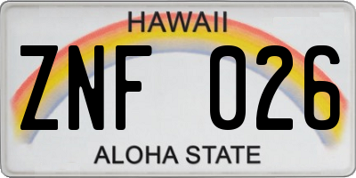 HI license plate ZNF026