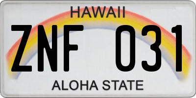 HI license plate ZNF031