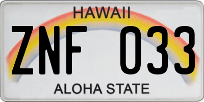 HI license plate ZNF033