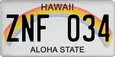 HI license plate ZNF034