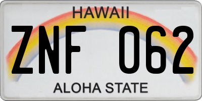 HI license plate ZNF062
