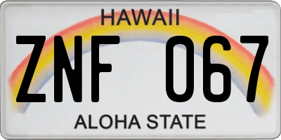 HI license plate ZNF067
