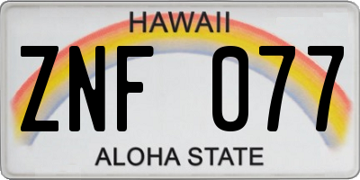 HI license plate ZNF077